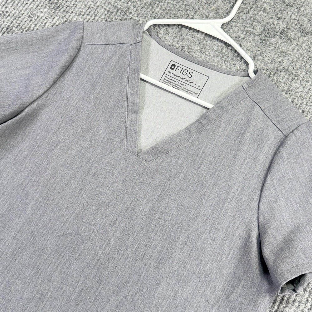 FIGS Top Womens S Grey Casma Scrub Tunic V Neck Pockets Technical Nursing RN